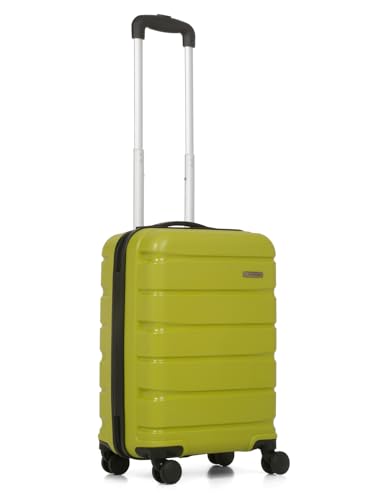 TEAKWOOD LEATHERS Unisex Hard Cabin Trolley Bag – 55 cm, 8‑Wheel 360° Lock, Lime Green