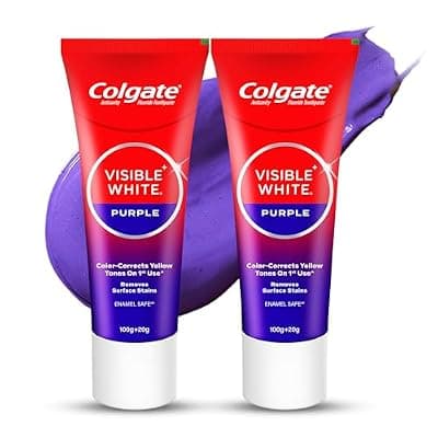 Colgate Visible White Purple Toothpaste Combo Pack (200g + 40g) - Instant Color Correction & Enamel Safe