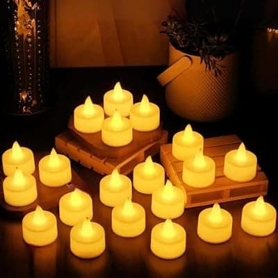 VERVENIX Pack of 24 LED Tea Light Candles – Battery-Operated Flameless & Smokeless Decorative Lights for Diwali, Home Temple, Pooja and Holiday Decorations