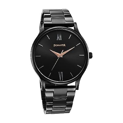 Sonata Aspire Quartz Analog Black Dial Black Stainless Steel Strap Watch for Men - NT77105NM03W