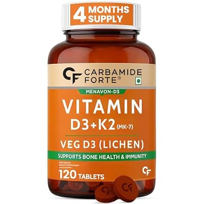 Carbamide Forte Vitamin D Tablets | Vitamin D3 K2 Supplement to support Bone &amp; Heart Health | Veg D3 Lichen -120 Tablets
