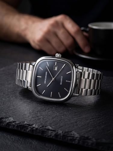 AMERICANVIBER Men's Silver, Watch with Stainless Steel Band | Water-Resistant Analog Dress &amp; Casual Wristwatch