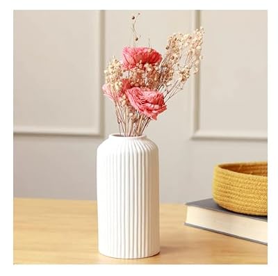 SPHINX Ribbed Pipe Ceramic Vase – White, 6‑Inch – Ideal for Flowers, Pampas Grass & Live Plants