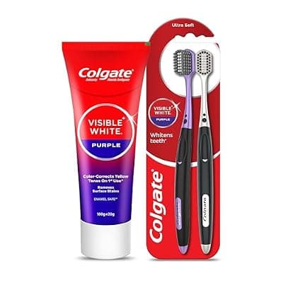 Colgate Visible White Purple Toothpaste 120g + Toothbrush Pack of 2 Combo