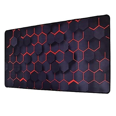 INOVERA Anti‑Slip Hexagon Gaming Desk Mat – 590×300 mm, Black/Red