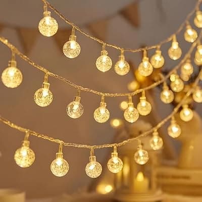 Desidiya® 14 LED Crystal Ball String Lights - Warm White Waterproof Decorative Chain for Diwali, Weddings & Home Ambiance (4 Mtr)