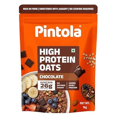 Pintola High Protein Dark Chocolate Oats 1kg – 26g Protein, Almonds, Raisins, Pumpkin &amp; Chia Seeds