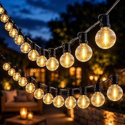 One94Store Ribbed Globe Warm White LED String Lights - 5M Waterproof Decorative Bulbs