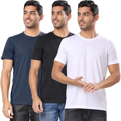 London Hills Men's Solid Cotton T-Shirt (Pack of 3) – Round Neck, Half Sleeve, Regular Fit