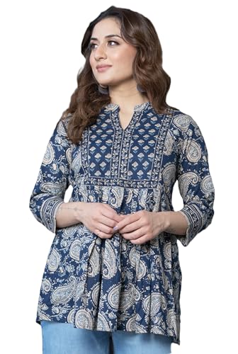 Arayna Women's Pure Cotton Paisley Tunic Top – Flared Silhouette