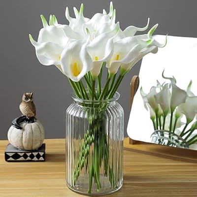 TIED RIBBONS Silk Artificial Calla Lily Bunch – 10 pcs, 33 cm, White