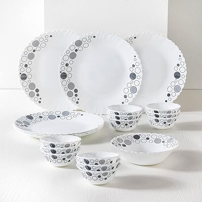 Dinner Set | 19 Pieces for Family of 6 | Microwave &amp; Dishwasher Safe | Bone-Ash Free | Crockery Set for Dining &amp; Gifting | Plates &amp; Bowls | White