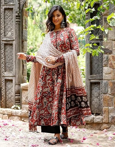 Women Printed Anarkali Kurta and Pant Set with Dupatta