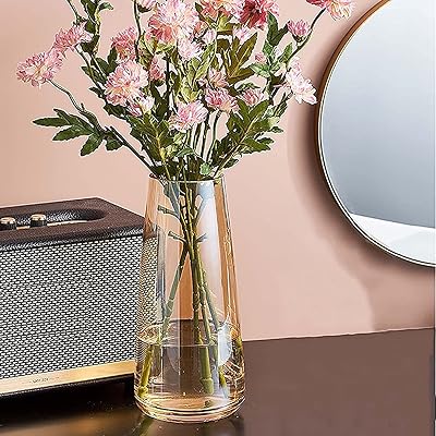 Flower Vase for Flower Plants (Gold, 22.8 cm X 6.3 cm X 7.6 cm) - Glass Vase Pot for Living Room Water Plants Home Decor Dining Table Decoration Bedroom Hall Aesthetic House Warming Gift