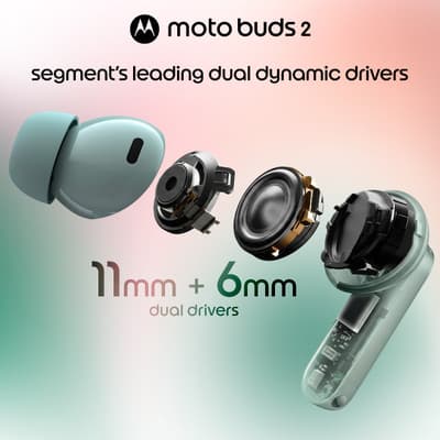 Motorola Buds2 True Wireless Earbuds with 55dB ANC, Dual Drivers, 53h Battery thumbnail 2