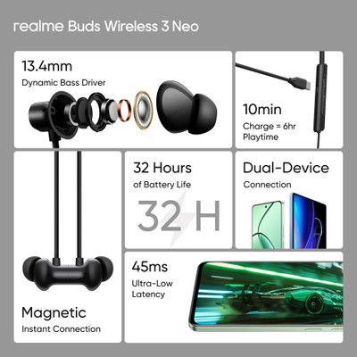 realme Buds Wireless 3 Neo – 13.4mm Driver, 32h Playback, Dual‑Device Bluetooth thumbnail 2