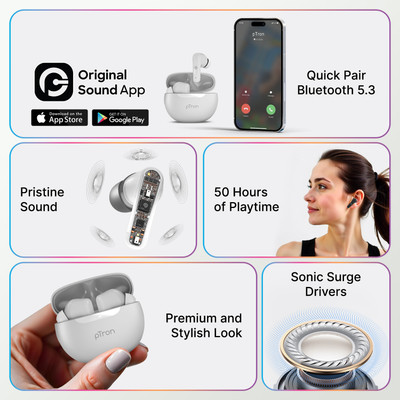 PTron Vibe True Wireless Earbuds – 50 hrs Playtime, 13mm Drivers, BT5.3, Clear Calls thumbnail 2