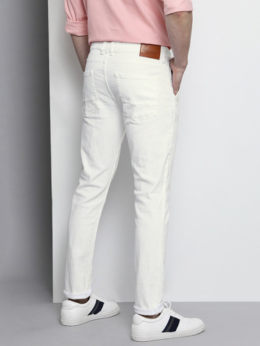 The Indian Garage Co. Slim Fit White Jeans for Men thumbnail 3
