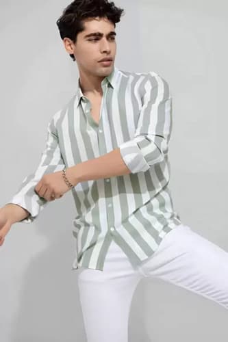 NAYRADEC Men Striped Formal Shirt - White & Grey