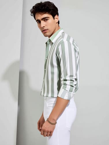 NAYRADEC Men Striped Formal Shirt - White & Grey thumbnail 3