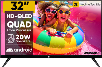 realme TechLife 32‑inch QLED HD Ready Smart Android TV with Thunder OS, 20W Speakers & Bezel‑less Design