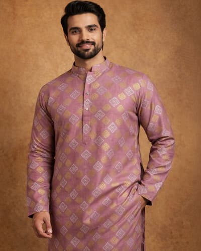 Jompers Men Peach Floral Printed Cotton Kurta