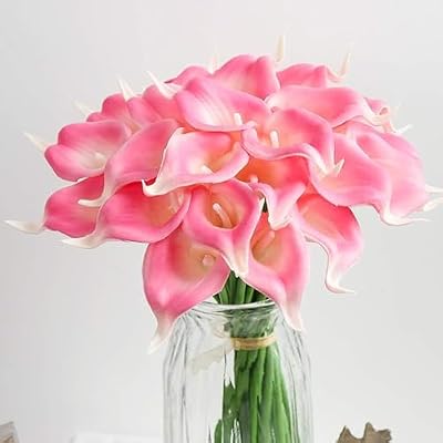 TIED RIBBONS 10‑Piece Artificial Calla Lily Silk Flowers – 33 cm Pink Bunch for Vases & Table Centerpieces