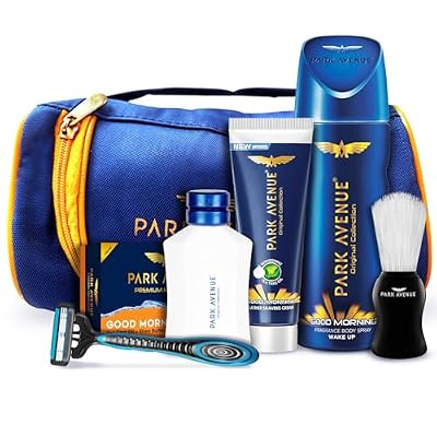 Park Avenue Good Morning 7-in-1 Grooming Kit for Men – Shaving Set with Travel Pouch