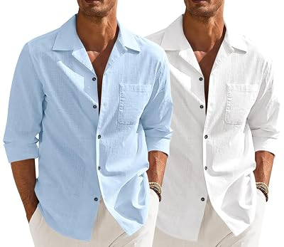 MADHAVISTA Men's Casual Cotton Blend Shirt – Pack of 2, Long Sleeve, Spread Collar