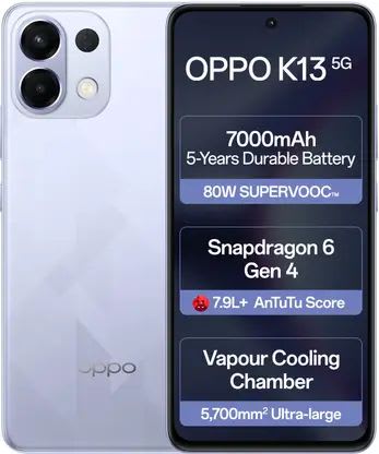 OPPO K13 5G with 7000mAh and 80W SUPERVOOC Charger In-The-Box (Icy Purple, 128 GB) (8 GB RAM)