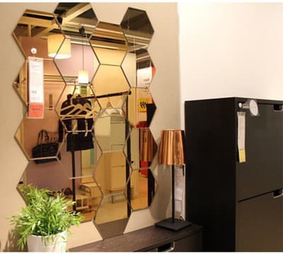 Hexagon Golden 3D Acrylic Mirror Wall Stickers – 20 pcs