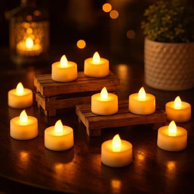 PSGGO MART Flameless LED Tea Light Candles - Pack of 10 Smokeless Diyas