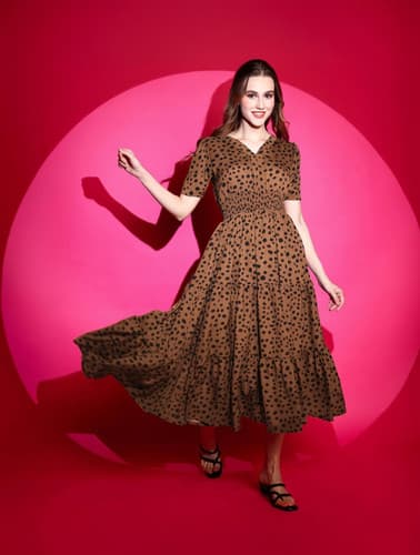 Sheetal Associates Women's Brown Fit & Flare Midi Dress