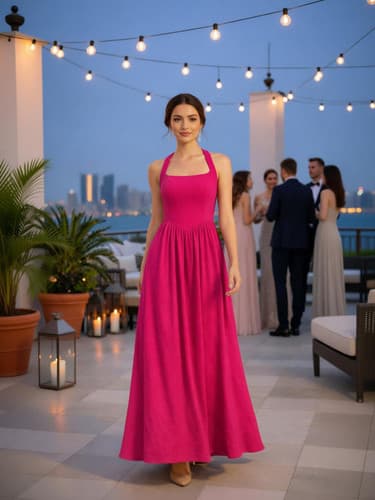 Sheetal Associates Women's Fit & Flare Pink Maxi Dress β Elegant Full-Length Silhouette