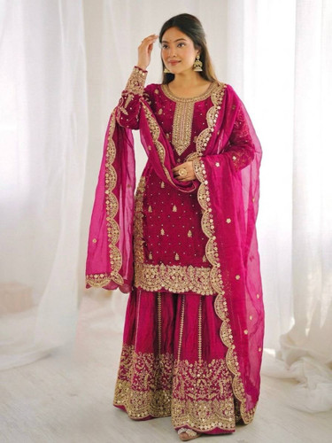 Anghanbrothers Women Kurta Sharara Set with Dupatta – Ethnic Festive Wear
