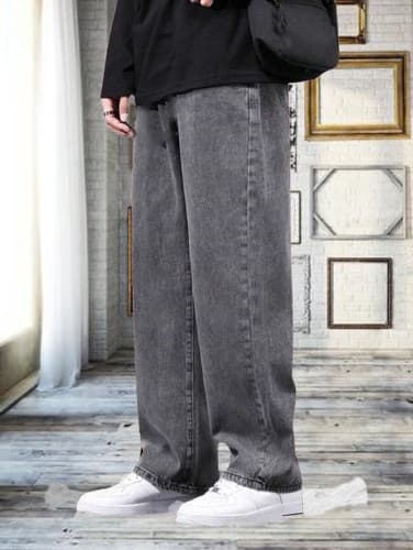 StarForWell Men's Loose Fit Grey Jeans