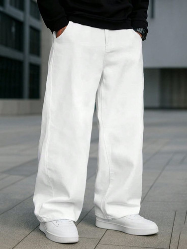 Pahiraav Men's Loose Fit White Denim Jeans