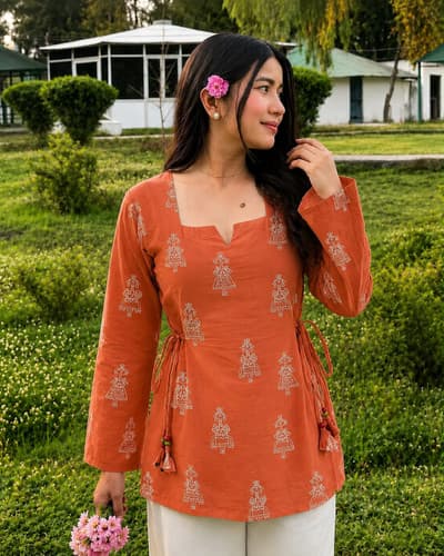 HNCSU Women's Casual Printed Orange Top