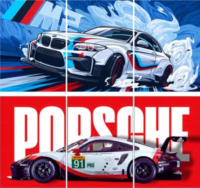 Noofear Set of 6 Racing Car Wall Posters – 8x12 inch A4, Glue‑dot Ready, Cardstock Print