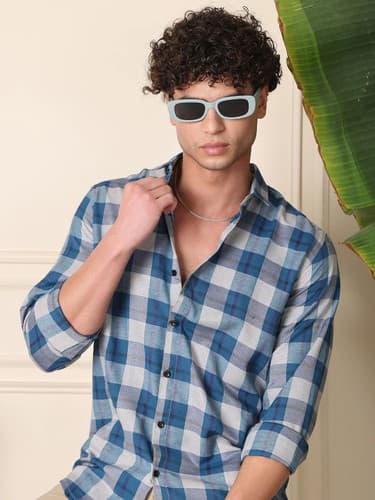 METRONAUT Men's Solid Blue Casual Shirt