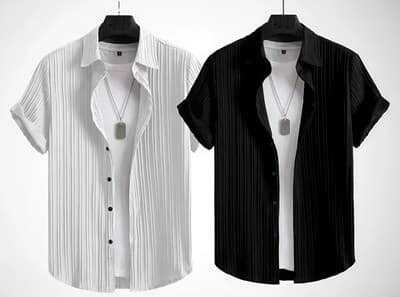 VRLOOKS Men's Self-Design Casual Black & White Shirt