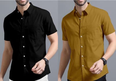 VTEXX Men's Solid Casual Shirt – Black & Yellow