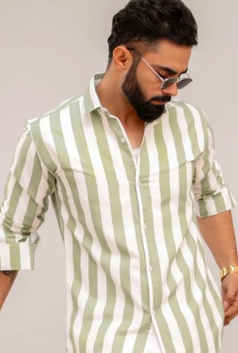 Surhi Men's Light Green Striped Casual Shirt
