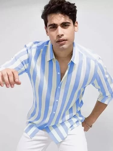 RODEIZ Men's Striped Casual Shirt – Blue & White