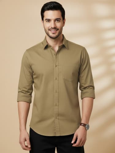 METRONAUT Men's Solid Khaki Casual Shirt