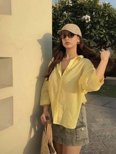 Femibazaar Women Solid Casual Yellow Shirt