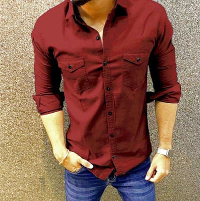 EMTY FASHION Men Solid Casual Maroon Shirt
