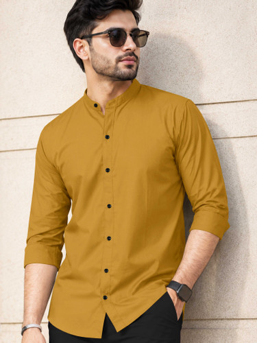 VeBNoR Men Solid Yellow Casual Shirt