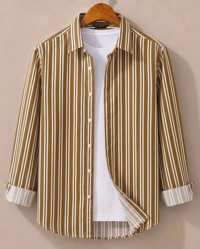 METRONAUT Men's Striped Casual Brown Shirt