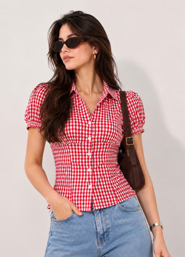 Femibazaar Women's Checkered Red & White Casual Shirt